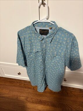 Howler Brothers Light Blue Short-Sleeve Button-Up Shirt with Yellow Floral Print